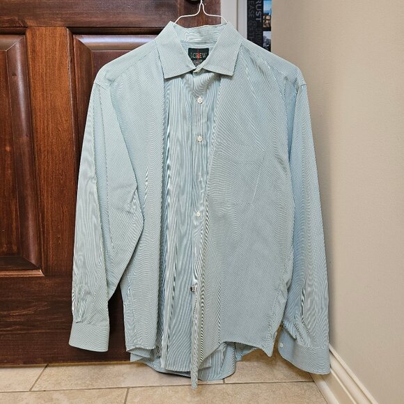 J Crew Men's Green Striped Dress Shirt, Sz 16.5 / 35 - Picture 2 of 10